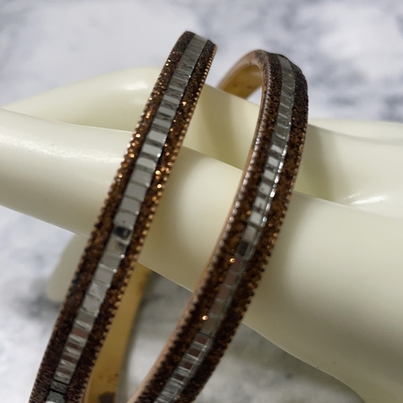Sparkly Bronze And Crystal Bangle Bracelet Set - Picture 3 of 10
